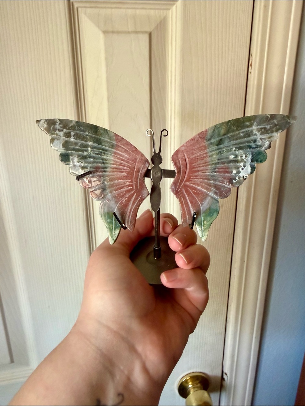 Natural Crystal Ocean Jasper Butterfly Wings on Stand